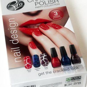 Crackle Polish Party Edition Blue Red Plum Colour 3 Bottles Valentine